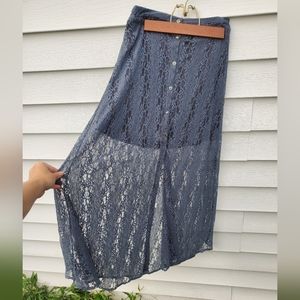 French blue maxi skirt with lace. Women's XS. Elastic waist with front slit